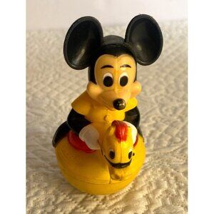 Gabriel Disney Mickey Mouse on Horse Yellow Roly-Poly Vintage Rattle Toy 1970s